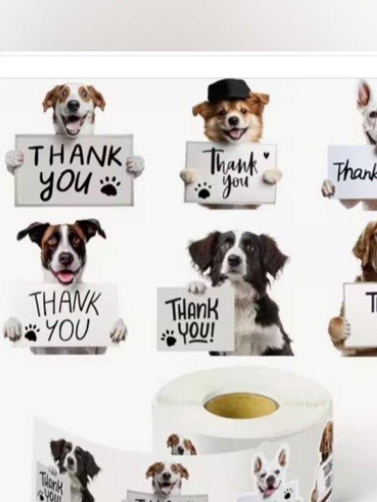 None Other - Thank You Dog Sticker Roll - White Dog Print